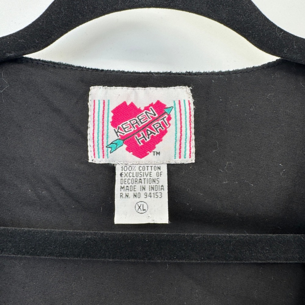 Keren Hart Velvet Vest Women XL Black Floral Embroidered Button Cottagecore - Picture 8 of 13